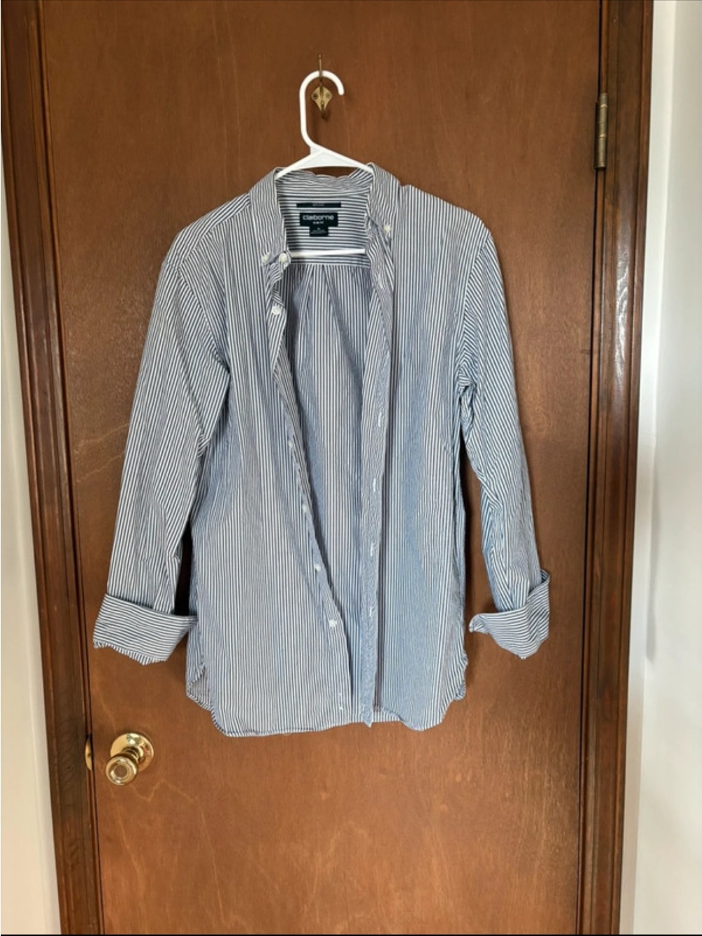 Claiborne Blue and White Stripe Button-Down Shirt